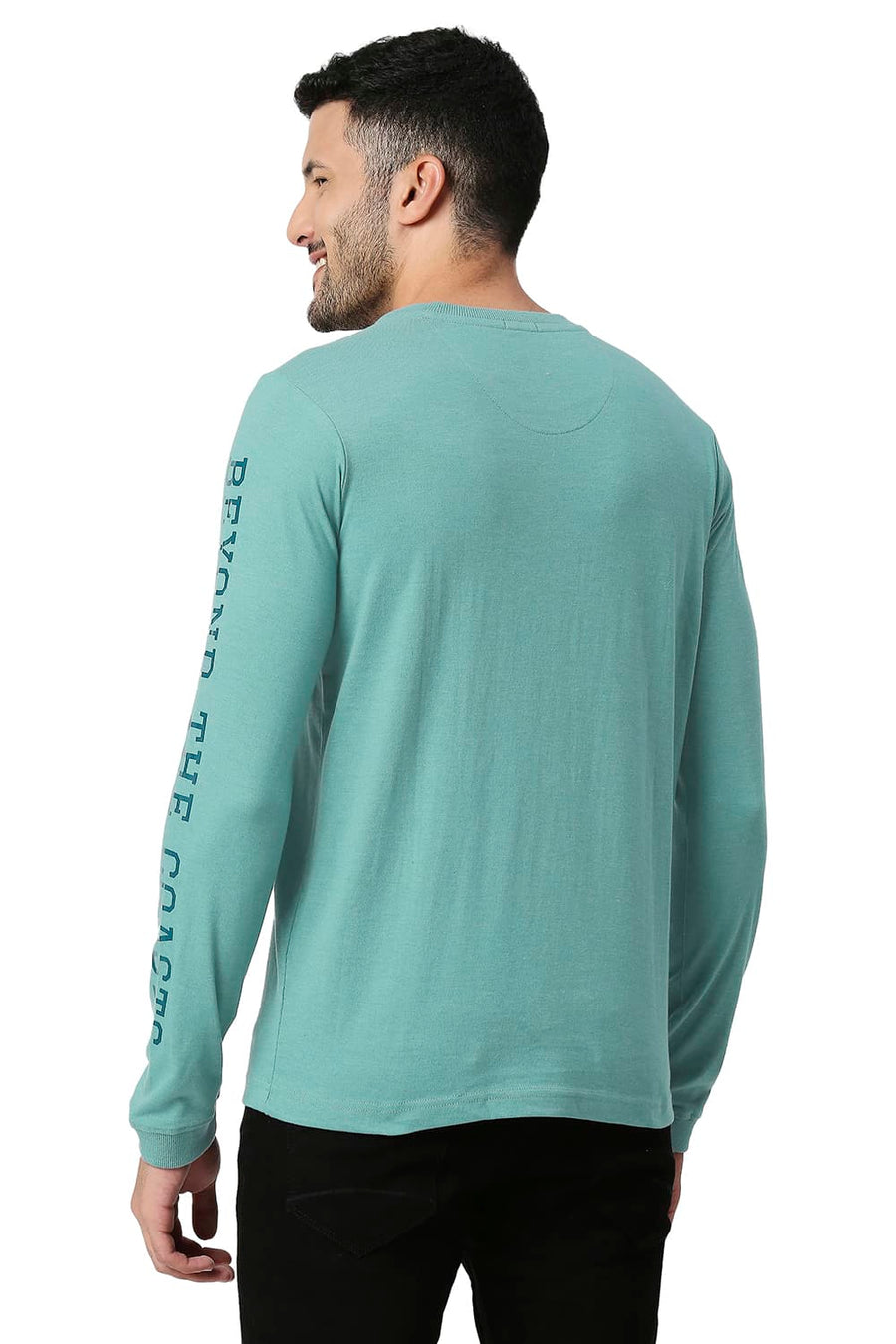BASICS MUSCLE FIT DEEP SEA COTTON POLYESTER CREW T-SHIRT