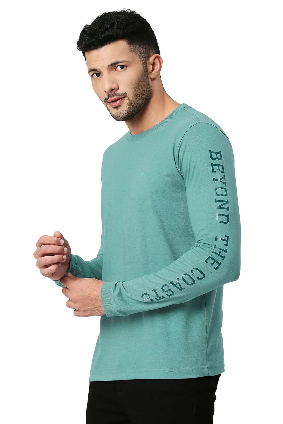 BASICS MUSCLE FIT DEEP SEA COTTON POLYESTER CREW T-SHIRT