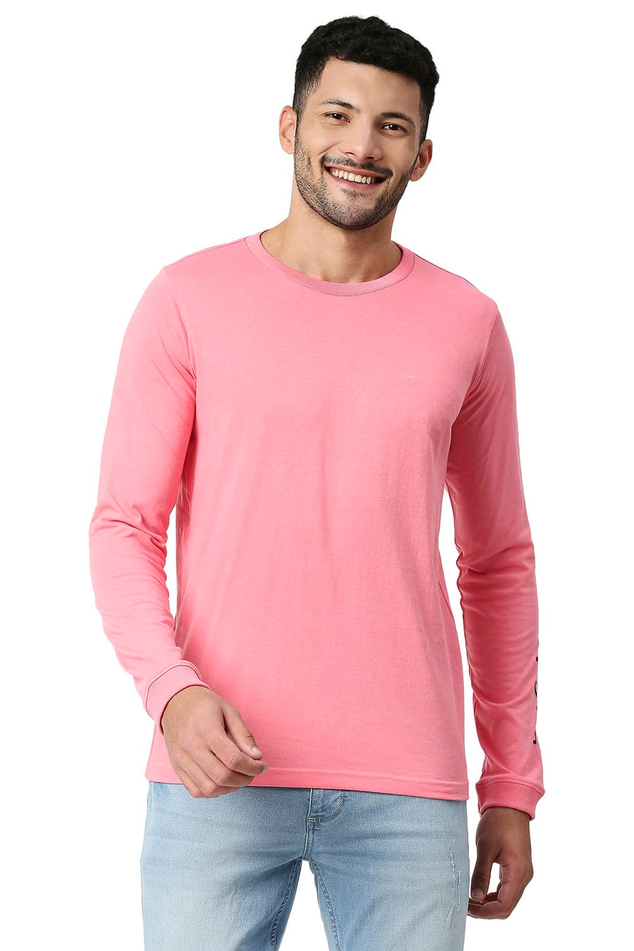 BASICS MUSCLE FIT PEACH BLOSSOM COTTON POLYESTER CREW T-SHIRT