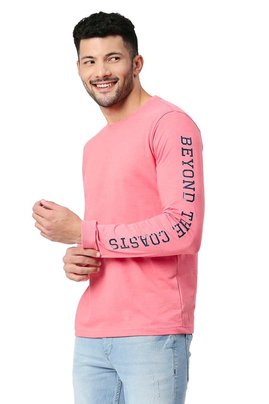 BASICS MUSCLE FIT PEACH BLOSSOM COTTON POLYESTER CREW T-SHIRT