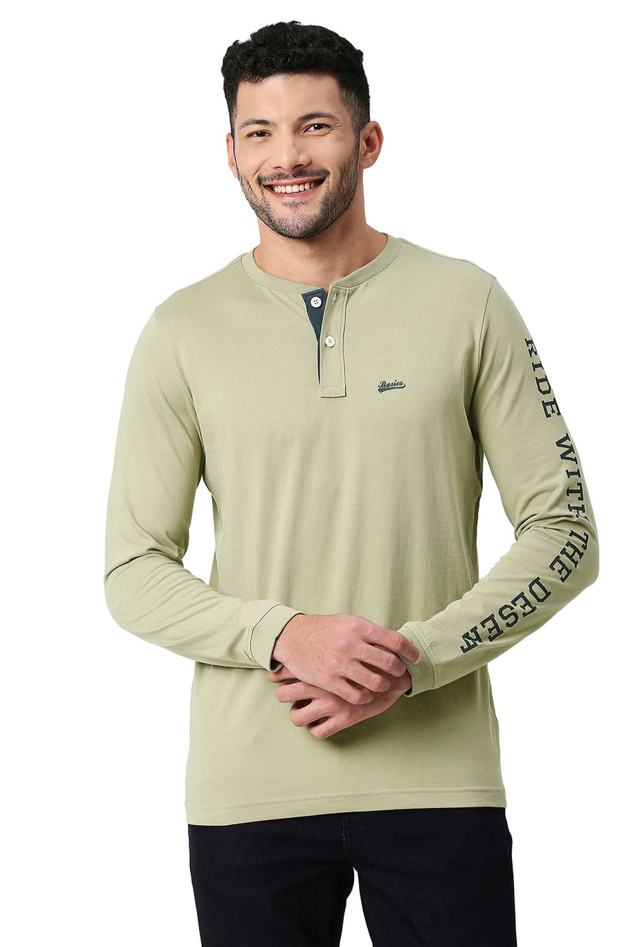 BASICS MUSCLE FIT MERMAID COTTON HENLEY T-SHIRT