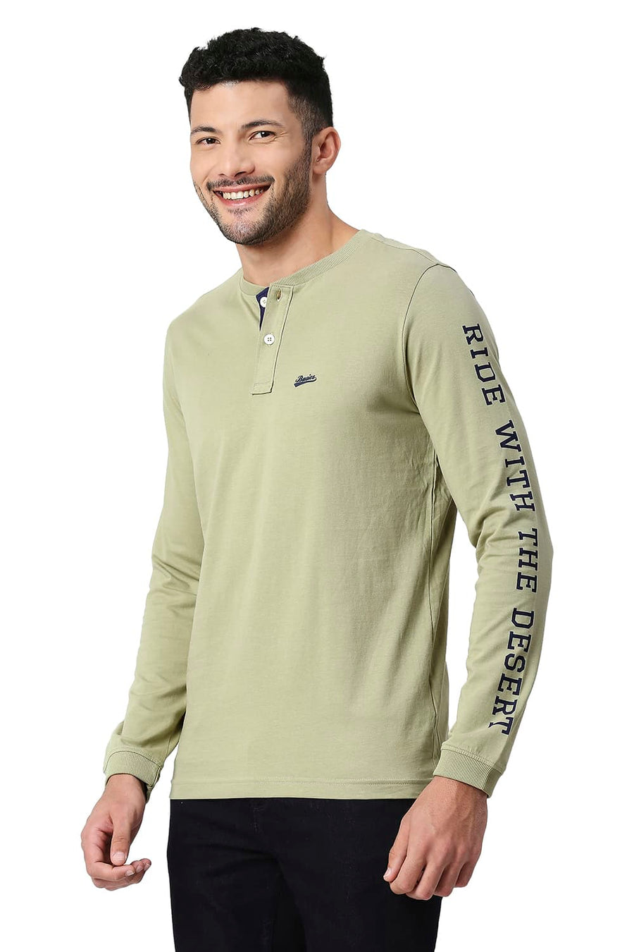 BASICS MUSCLE FIT MERMAID COTTON HENLEY T-SHIRT