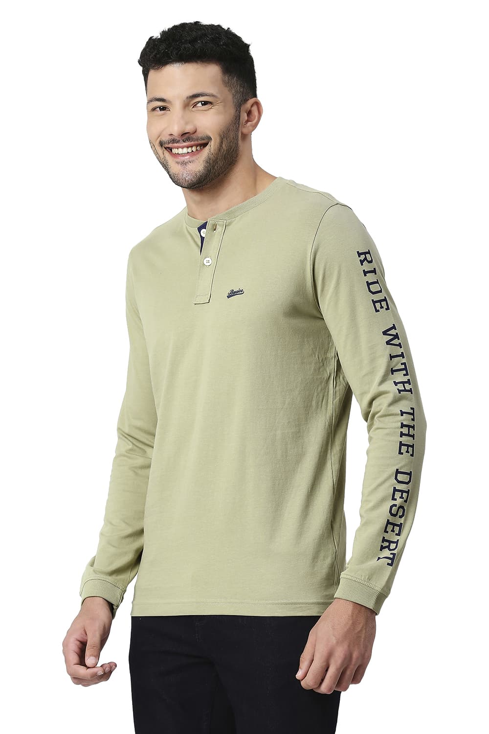 BASICS MUSCLE FIT COTTON HENLEY T-SHIRT