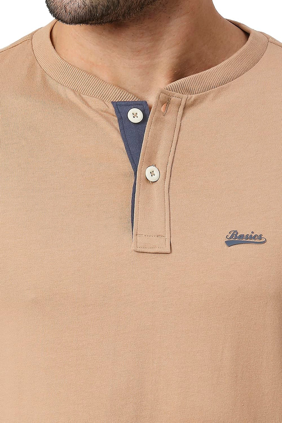 BASICS MUSCLE FIT CINAMMON SWIRL COTTON HENLEY T-SHIRT