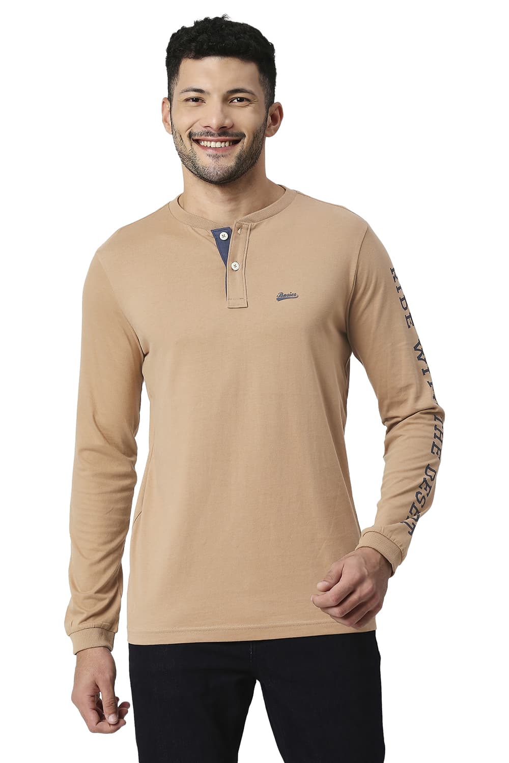 BASICS MUSCLE FIT COTTON HENLEY T-SHIRT