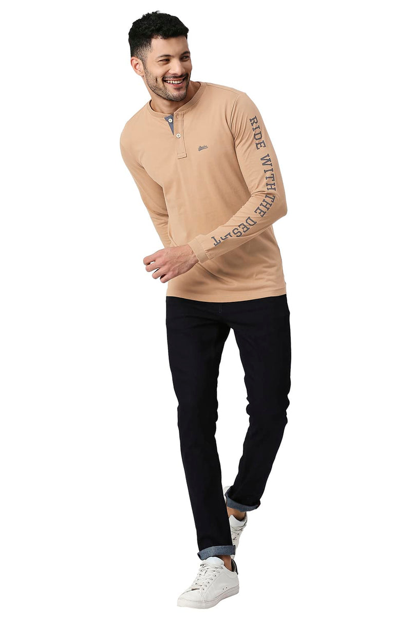 BASICS MUSCLE FIT COTTON HENLEY T-SHIRT