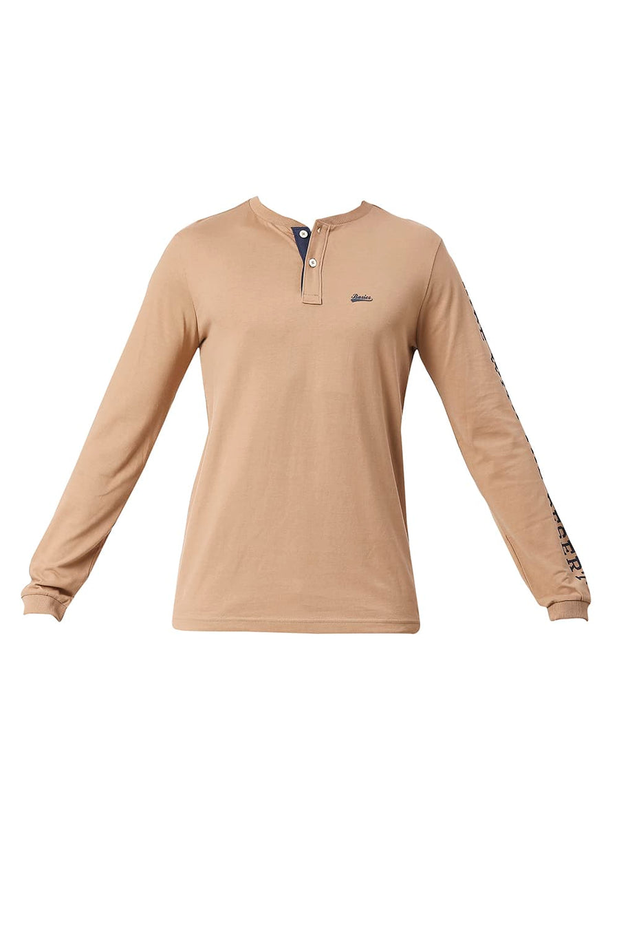 BASICS MUSCLE FIT CINAMMON SWIRL COTTON HENLEY T-SHIRT