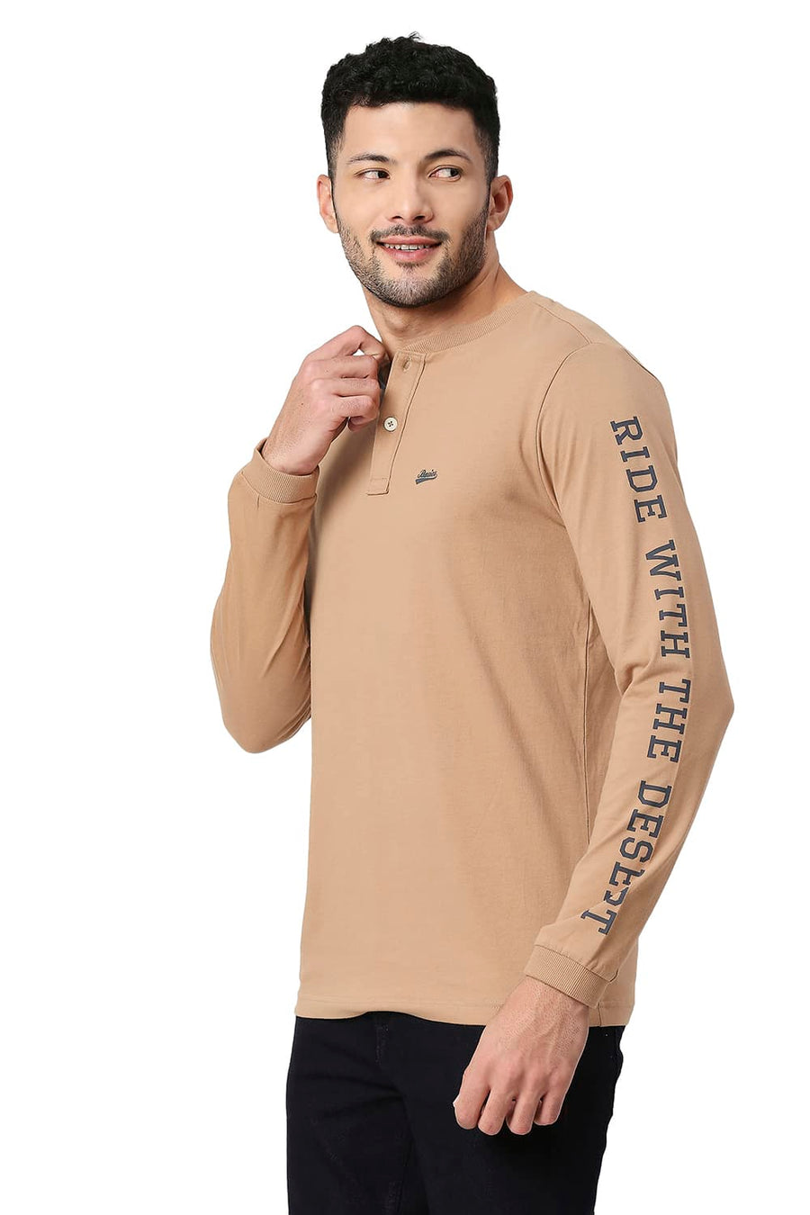 BASICS MUSCLE FIT CINAMMON SWIRL COTTON HENLEY T-SHIRT