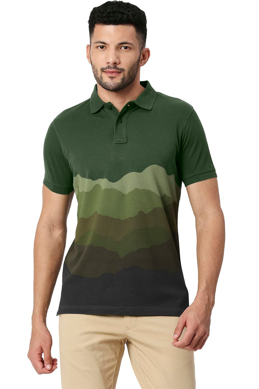 BASICS MUSCLE FIT FOREST NIGHT COTTON POLO T-SHIRT