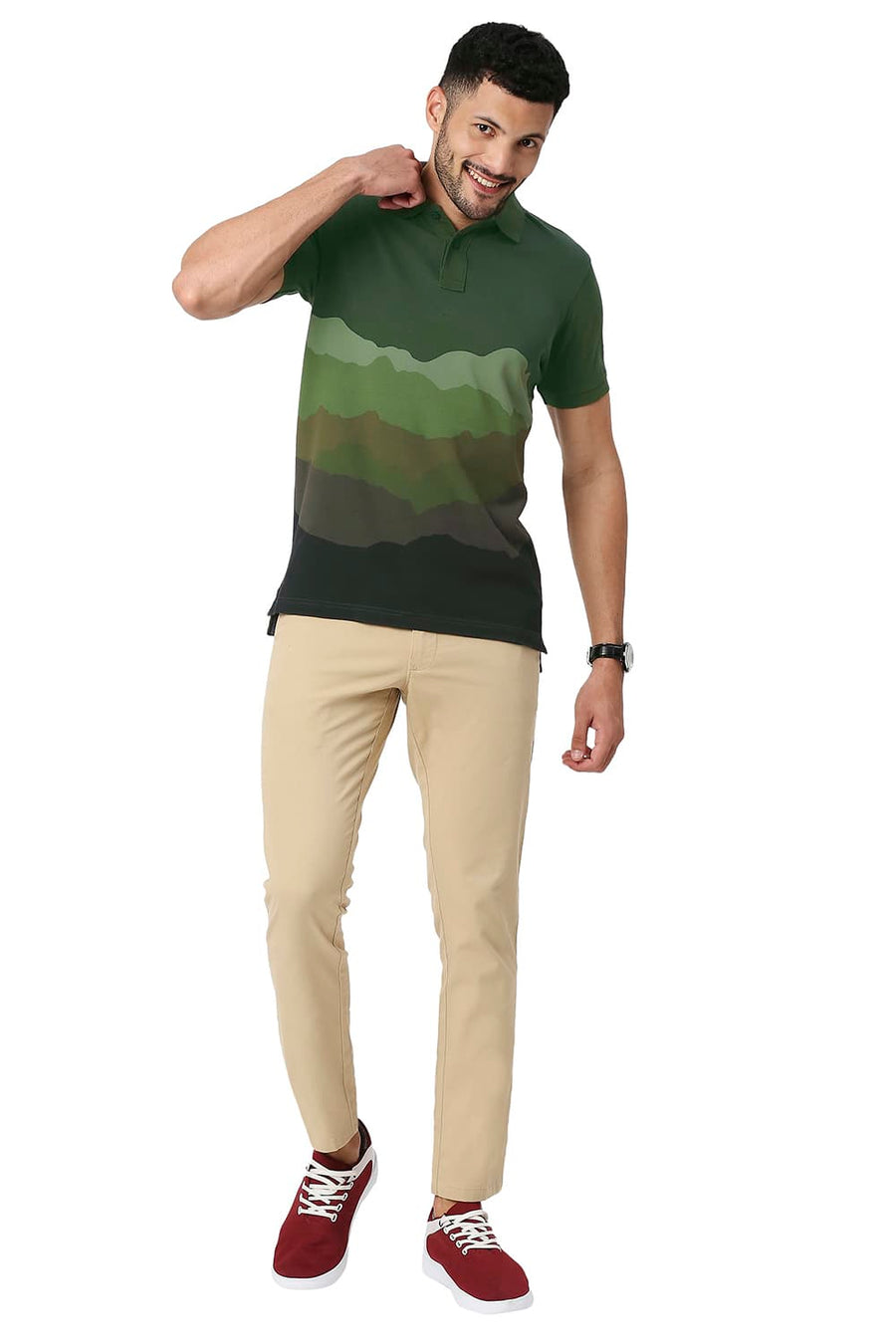 BASICS MUSCLE FIT FOREST NIGHT COTTON POLO T-SHIRT