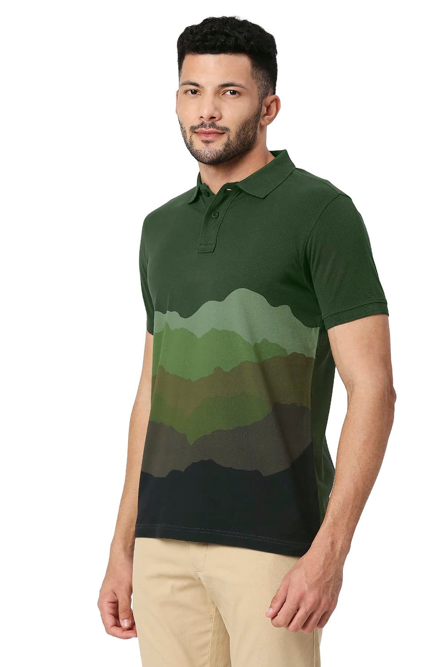 BASICS MUSCLE FIT FOREST NIGHT COTTON POLO T-SHIRT