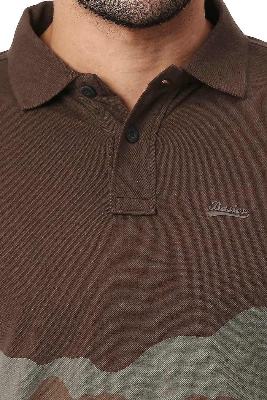 BASICS MUSCLE FIT CHICORY COFFEE COTTON POLO T-SHIRT