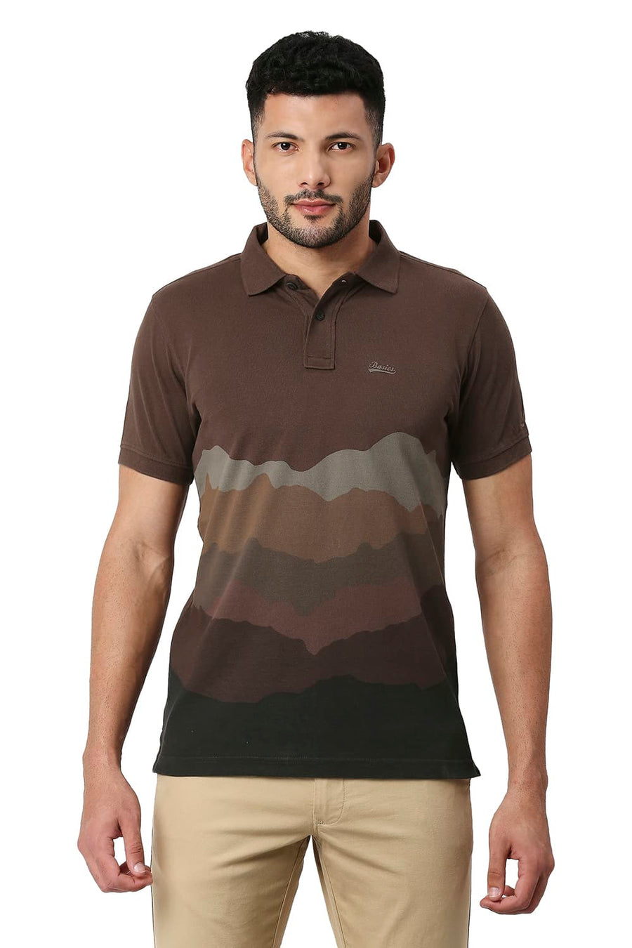 BASICS MUSCLE FIT CHICORY COFFEE COTTON POLO T-SHIRT