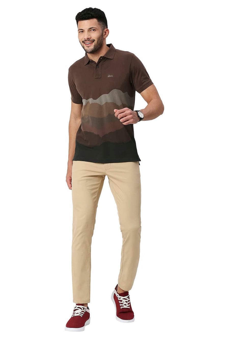 BASICS MUSCLE FIT CHICORY COFFEE COTTON POLO T-SHIRT