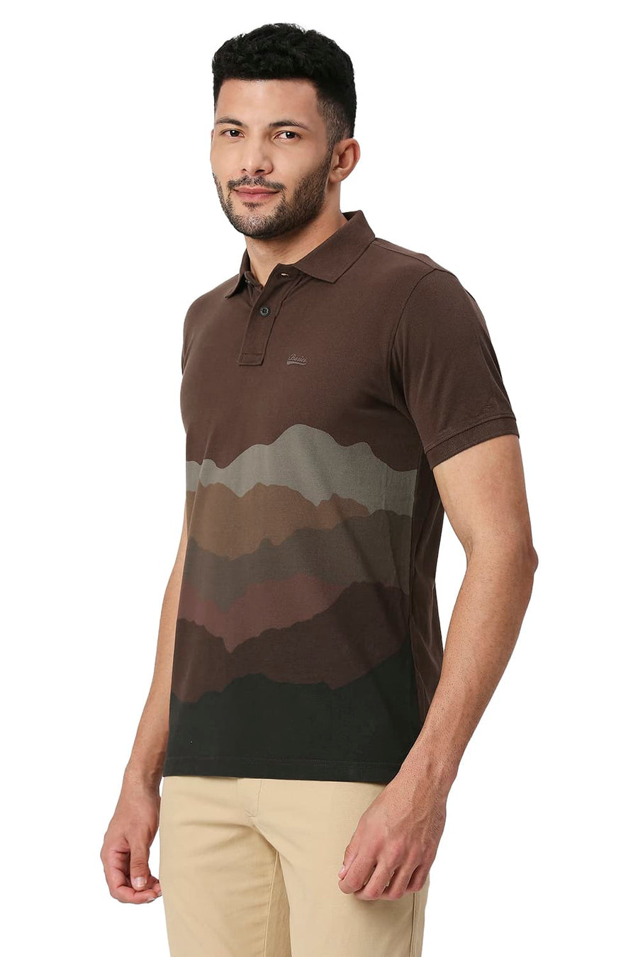 BASICS MUSCLE FIT CHICORY COFFEE COTTON POLO T-SHIRT