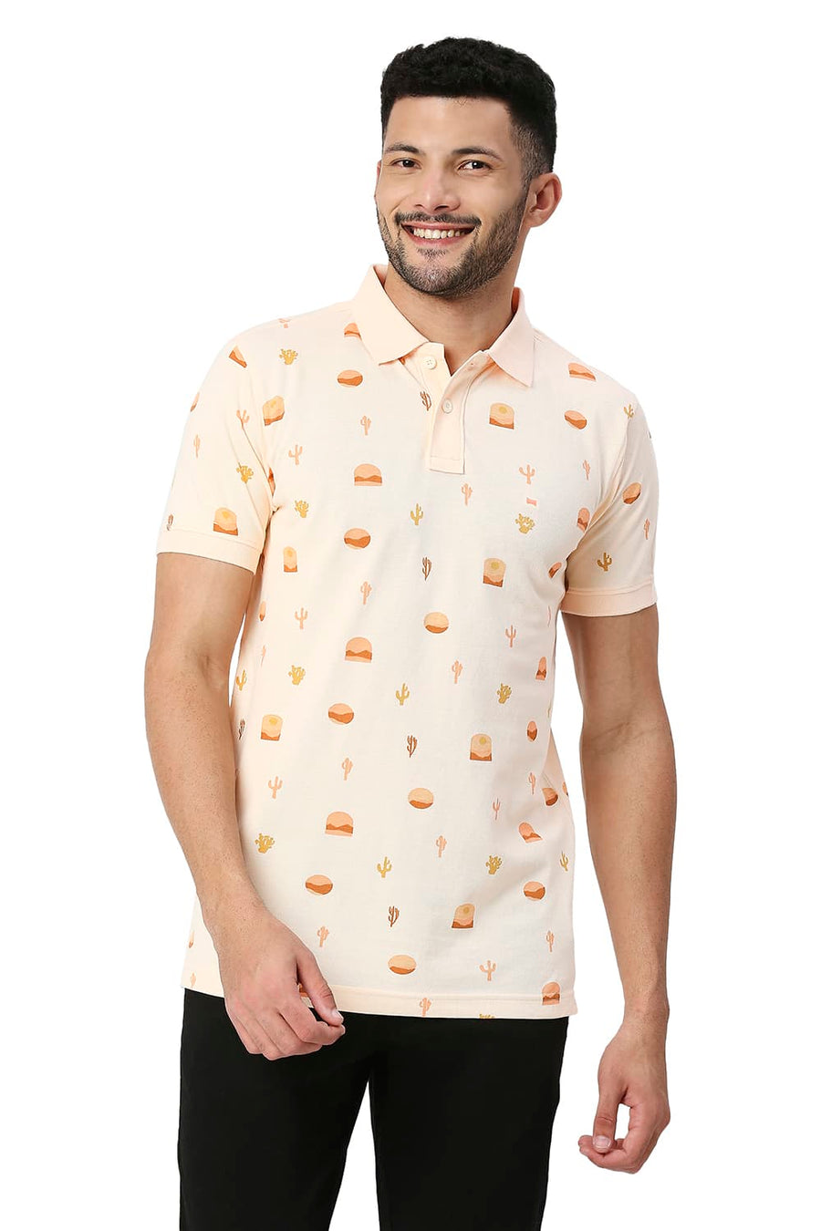 BASICS MUSCLE FIT VANILLA CREAM COTTON POLO T-SHIRT