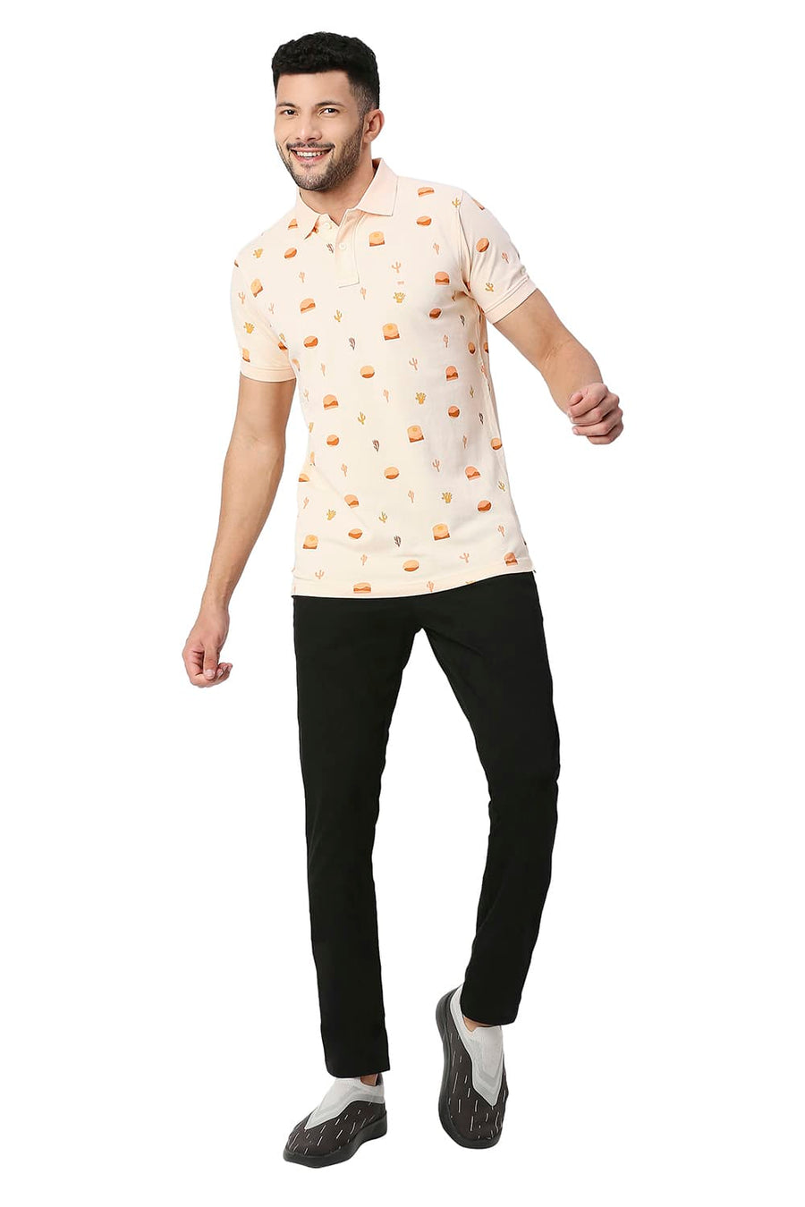 BASICS MUSCLE FIT VANILLA CREAM COTTON POLO T-SHIRT