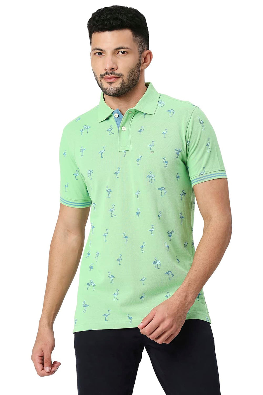 BASICS MUSCLE FIT FAIR GREEN COTTON POLO T-SHIRT