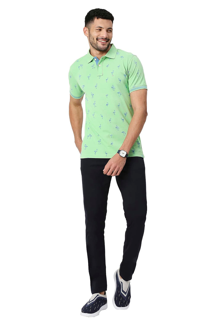 BASICS MUSCLE FIT FAIR GREEN COTTON POLO T-SHIRT