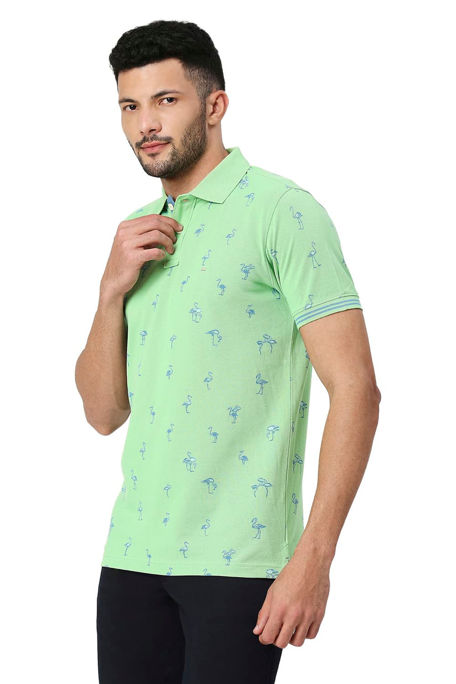 BASICS MUSCLE FIT FAIR GREEN COTTON POLO T-SHIRT