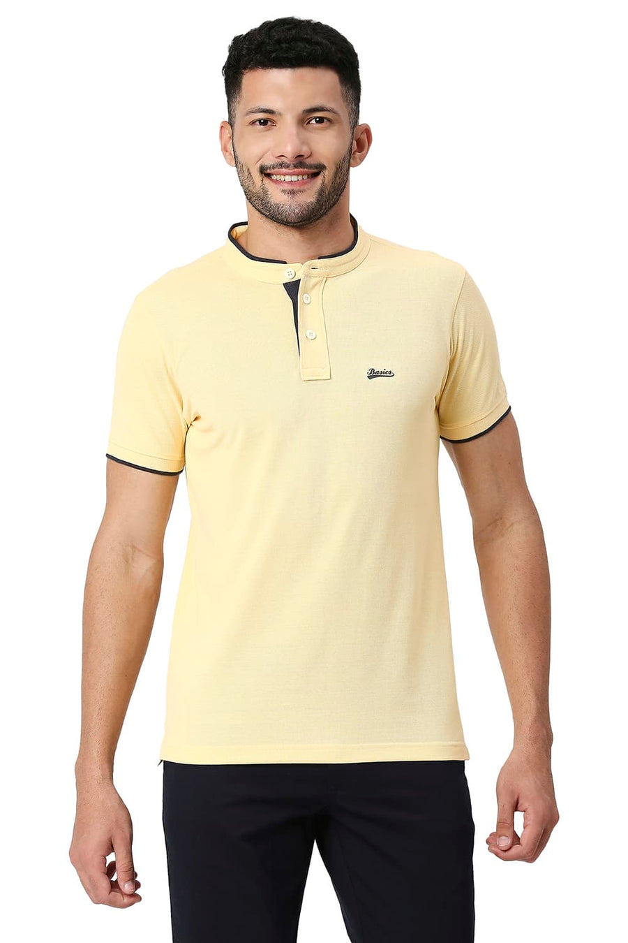 BASICS MUSCLE FIT APRICOT GELATO COTTON POLYESTER POLO T-SHIRT