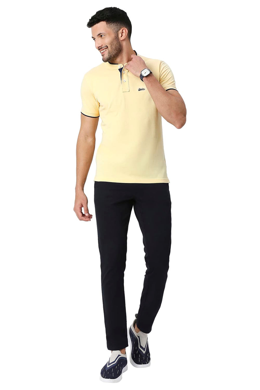 BASICS MUSCLE FIT APRICOT GELATO COTTON POLYESTER POLO T-SHIRT