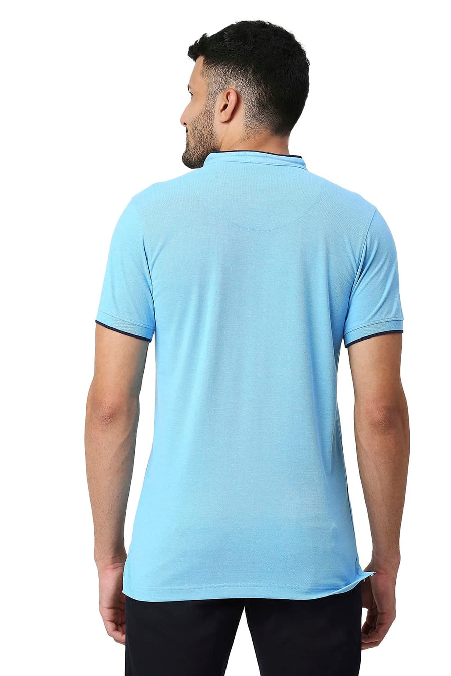 BASICS MUSCLE FIT NORSE BLUE COTTON POLYESTER POLO T-SHIRT