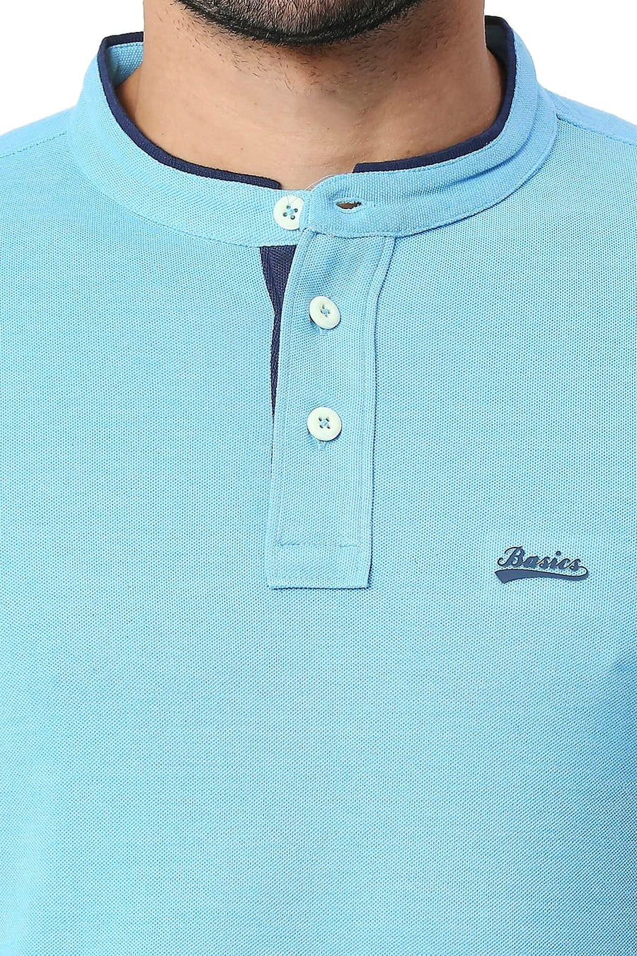 BASICS MUSCLE FIT NORSE BLUE COTTON POLYESTER POLO T-SHIRT