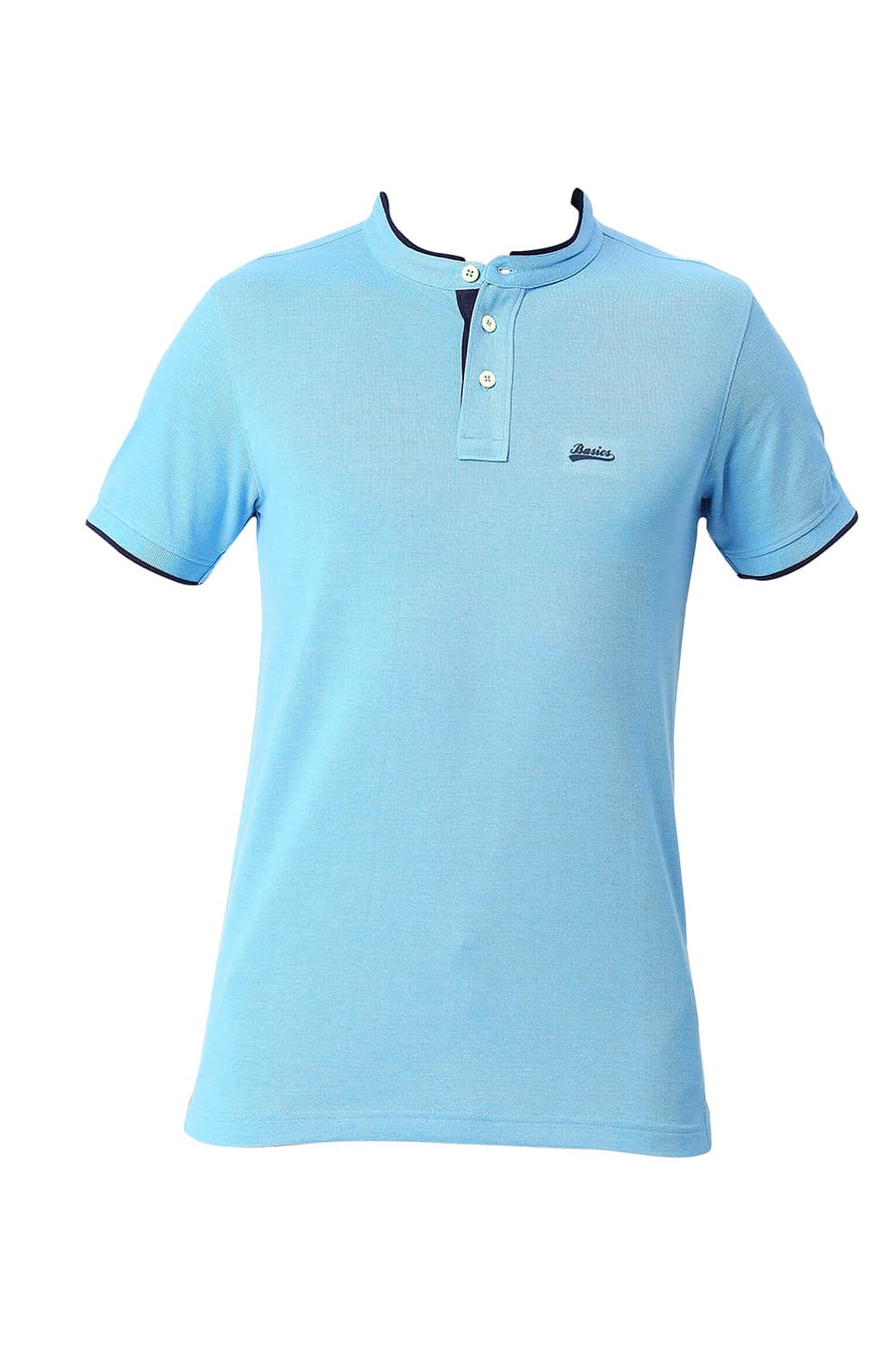 BASICS MUSCLE FIT NORSE BLUE COTTON POLYESTER POLO T-SHIRT