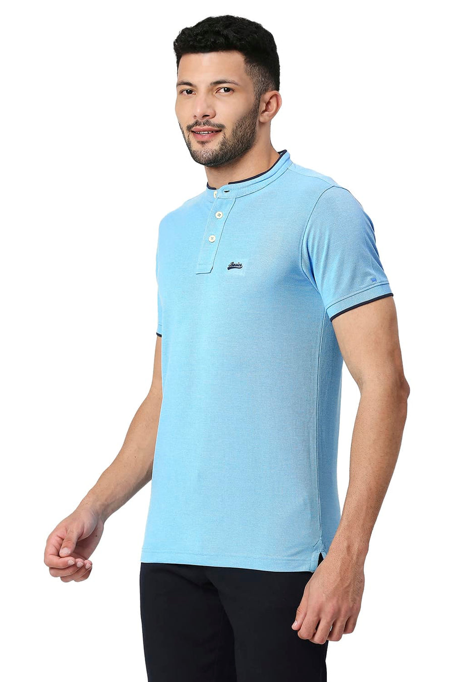 BASICS MUSCLE FIT NORSE BLUE COTTON POLYESTER POLO T-SHIRT