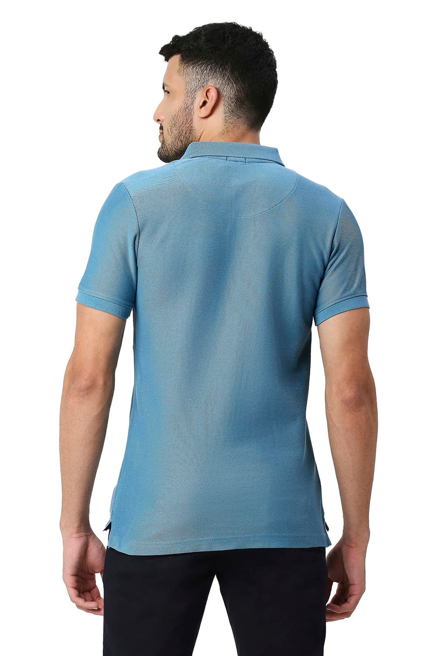 BASICS MUSCLE FIT STORM BLUE COTTON POLO T-SHIRT