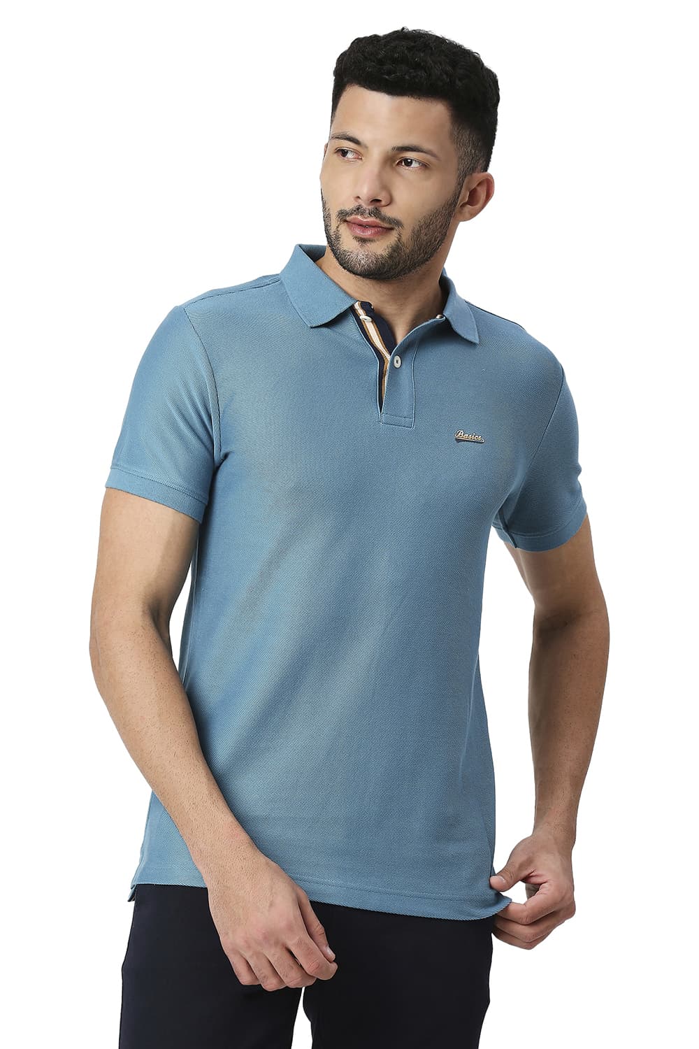 BASICS MUSCLE FIT COTTON POLO T-SHIRT