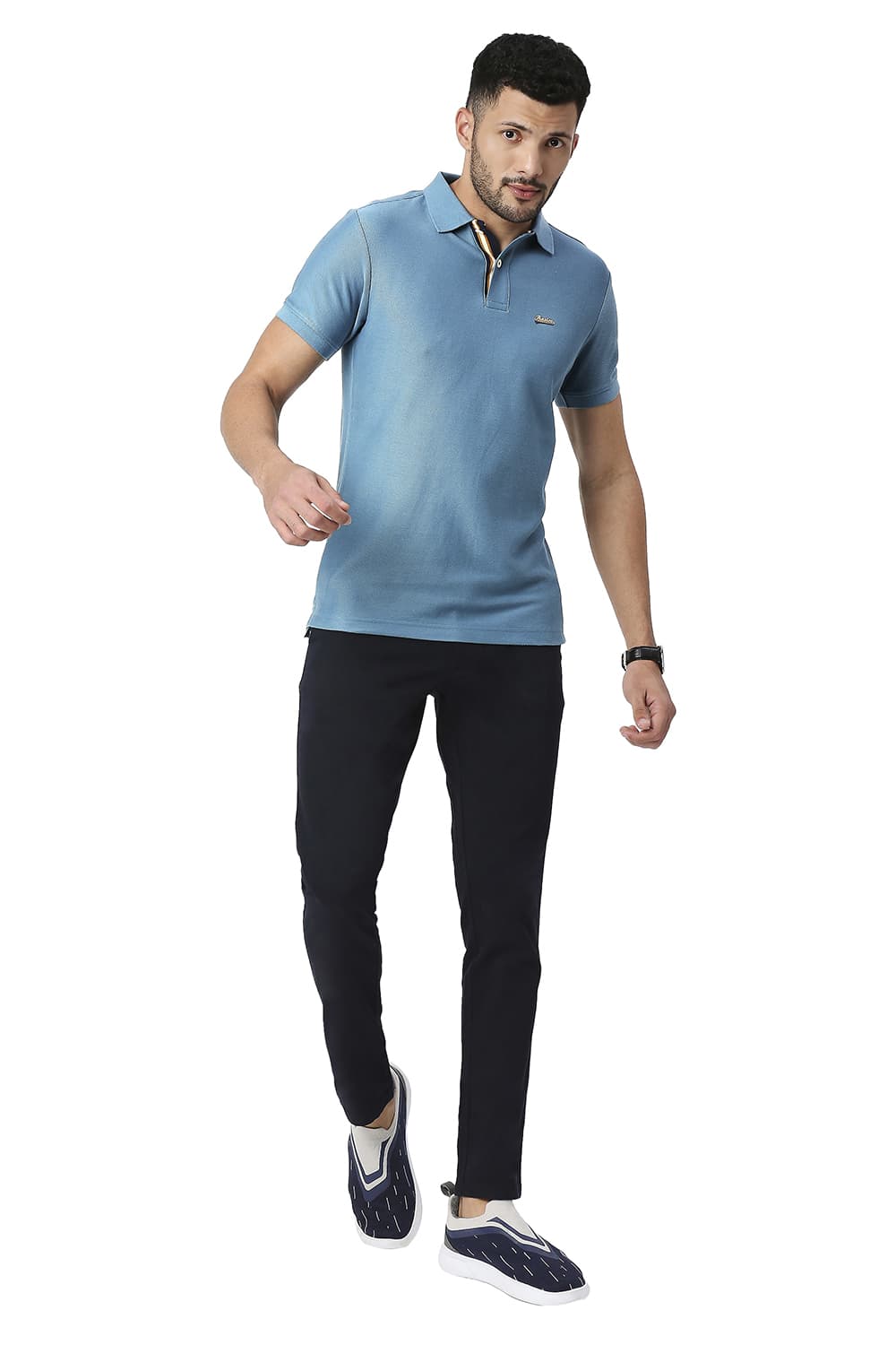 BASICS MUSCLE FIT COTTON POLO T-SHIRT