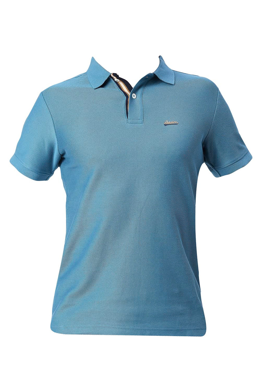 BASICS MUSCLE FIT STORM BLUE COTTON POLO T-SHIRT