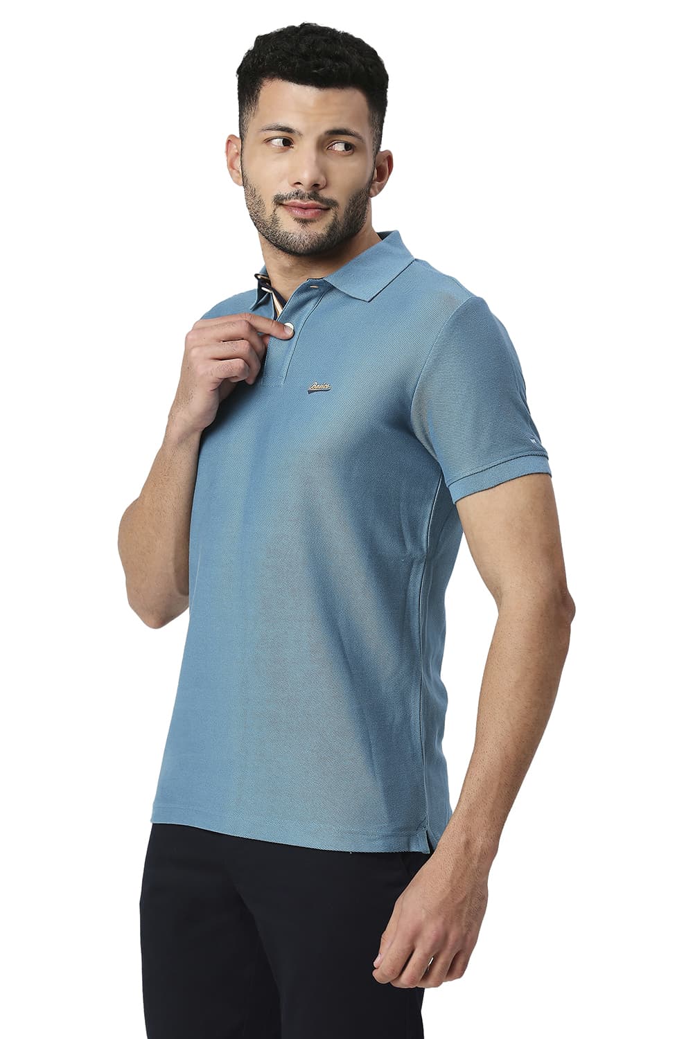 BASICS MUSCLE FIT COTTON POLO T-SHIRT