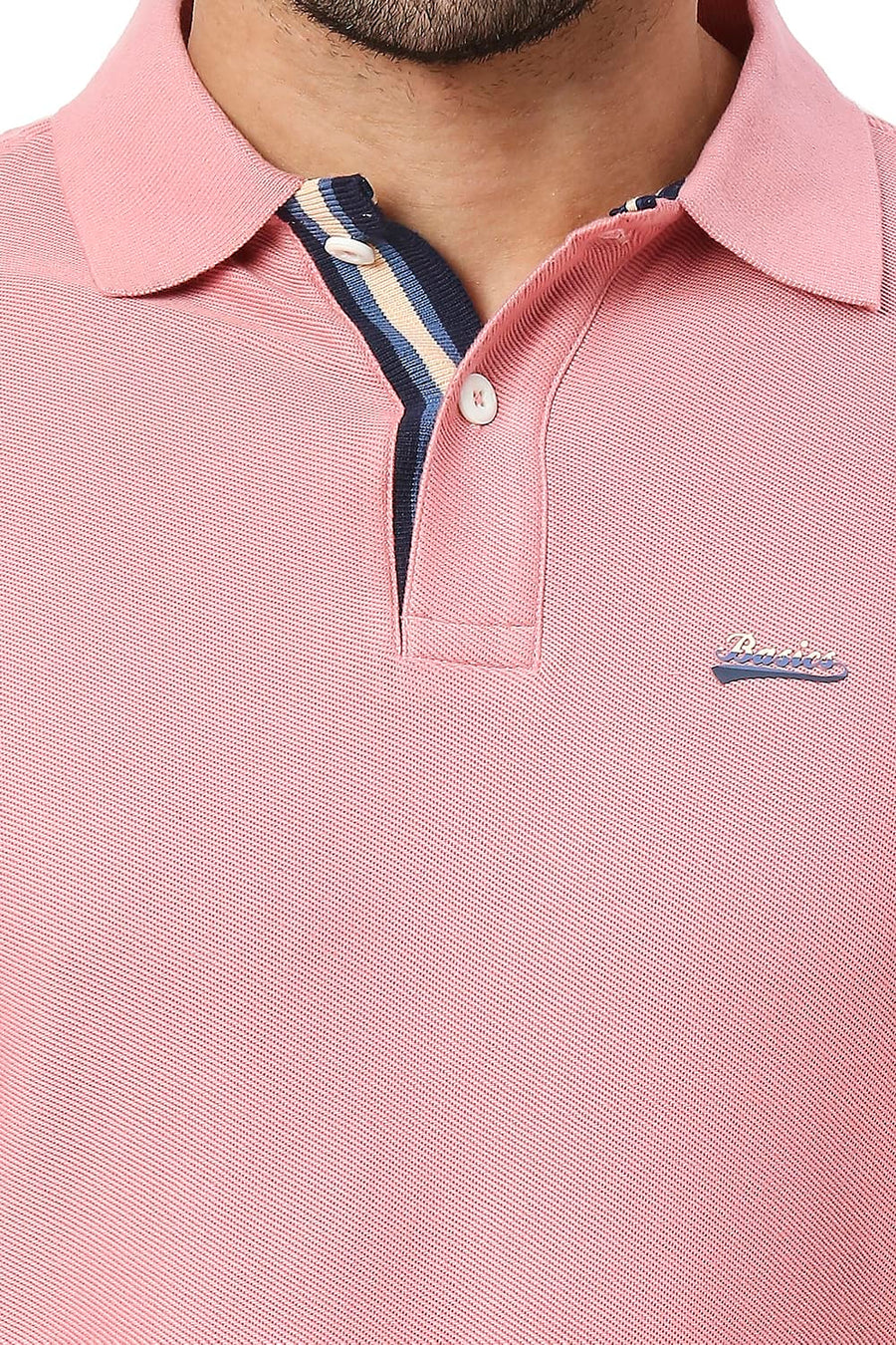 BASICS MUSCLE FIT ROSE TAN COTTON POLO T-SHIRT