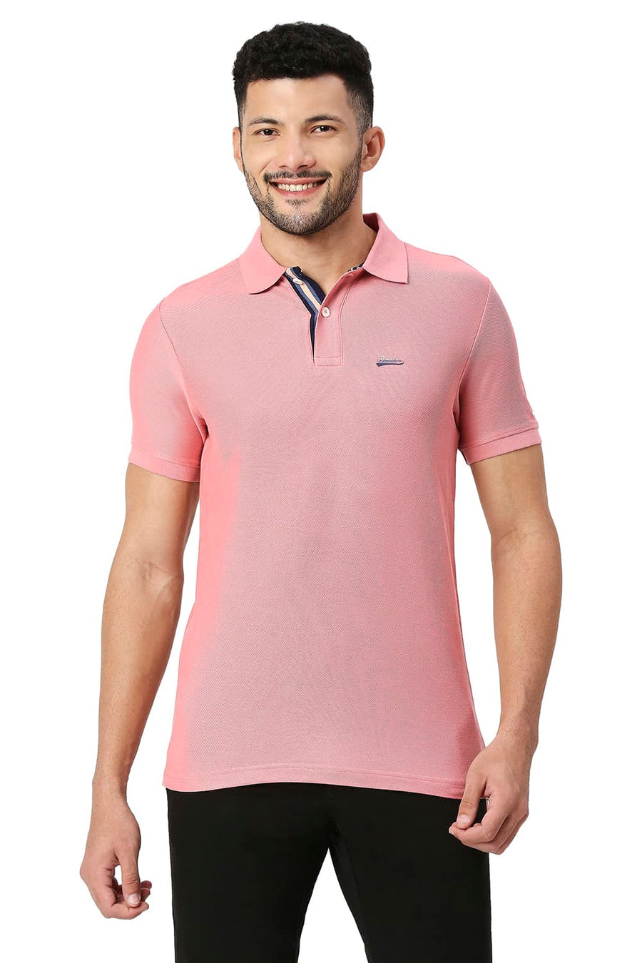 BASICS MUSCLE FIT ROSE TAN COTTON POLO T-SHIRT