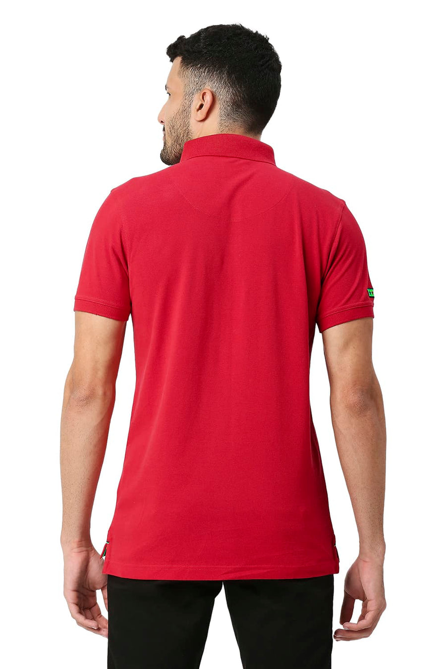 BASICS MUSCLE FIT TANGO RED COTTON POLO T-SHIRT