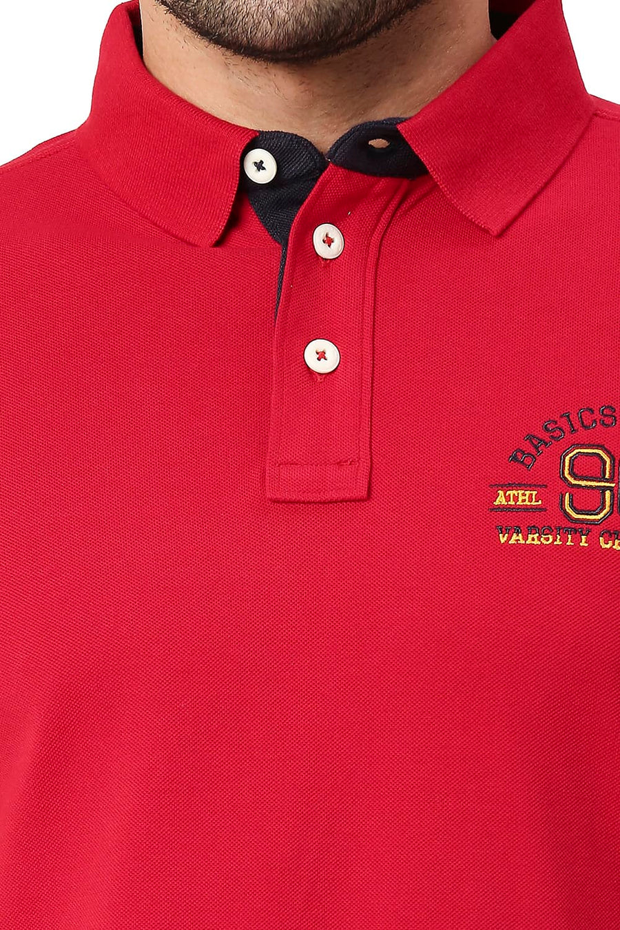 BASICS MUSCLE FIT TANGO RED COTTON POLO T-SHIRT