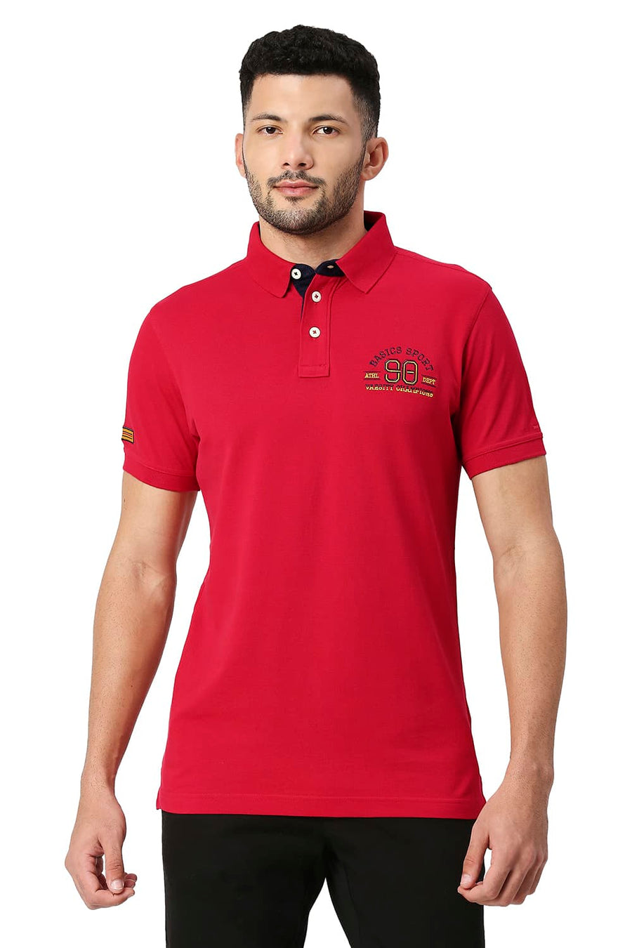 BASICS MUSCLE FIT TANGO RED COTTON POLO T-SHIRT
