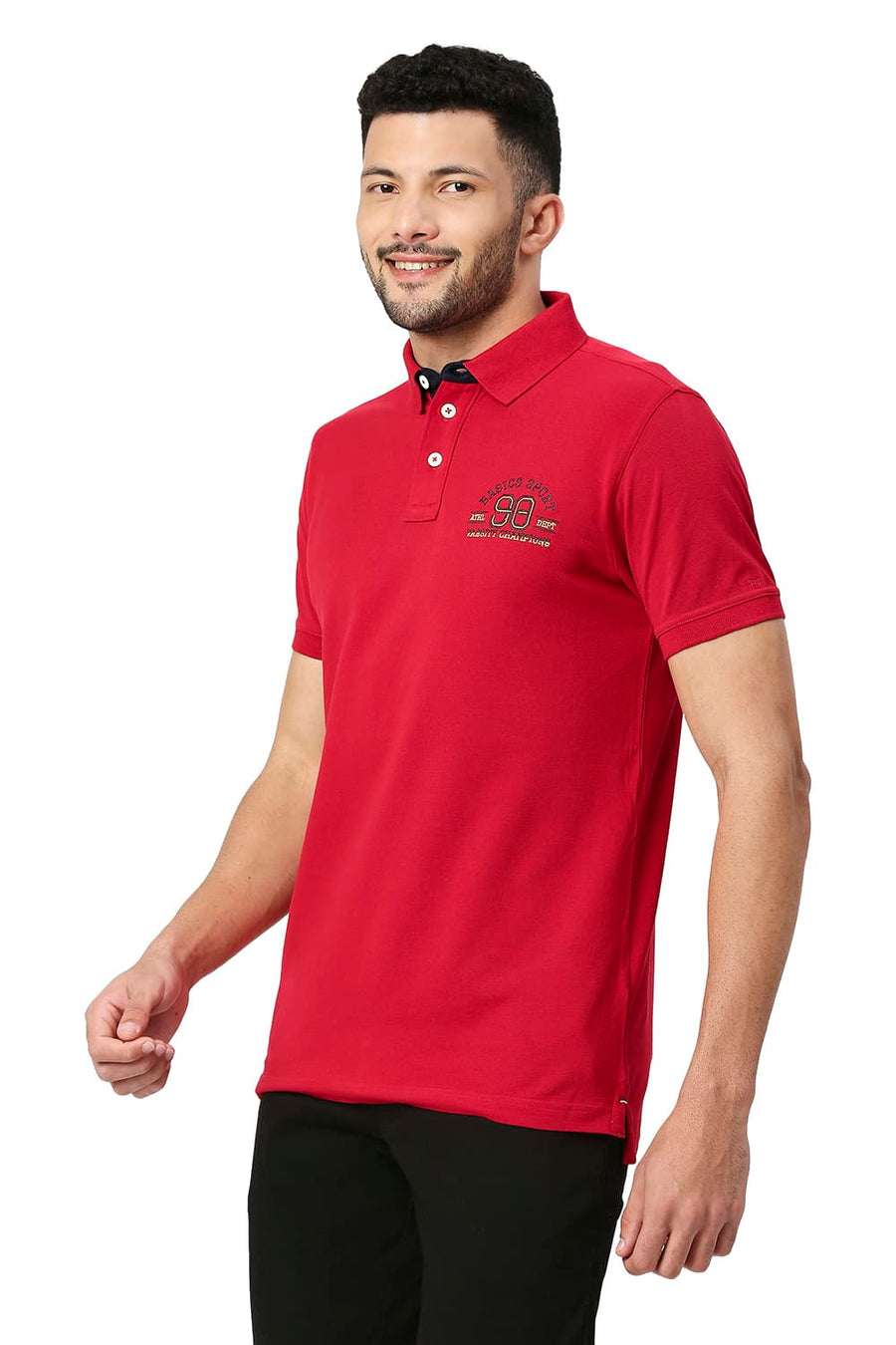BASICS MUSCLE FIT TANGO RED COTTON POLO T-SHIRT
