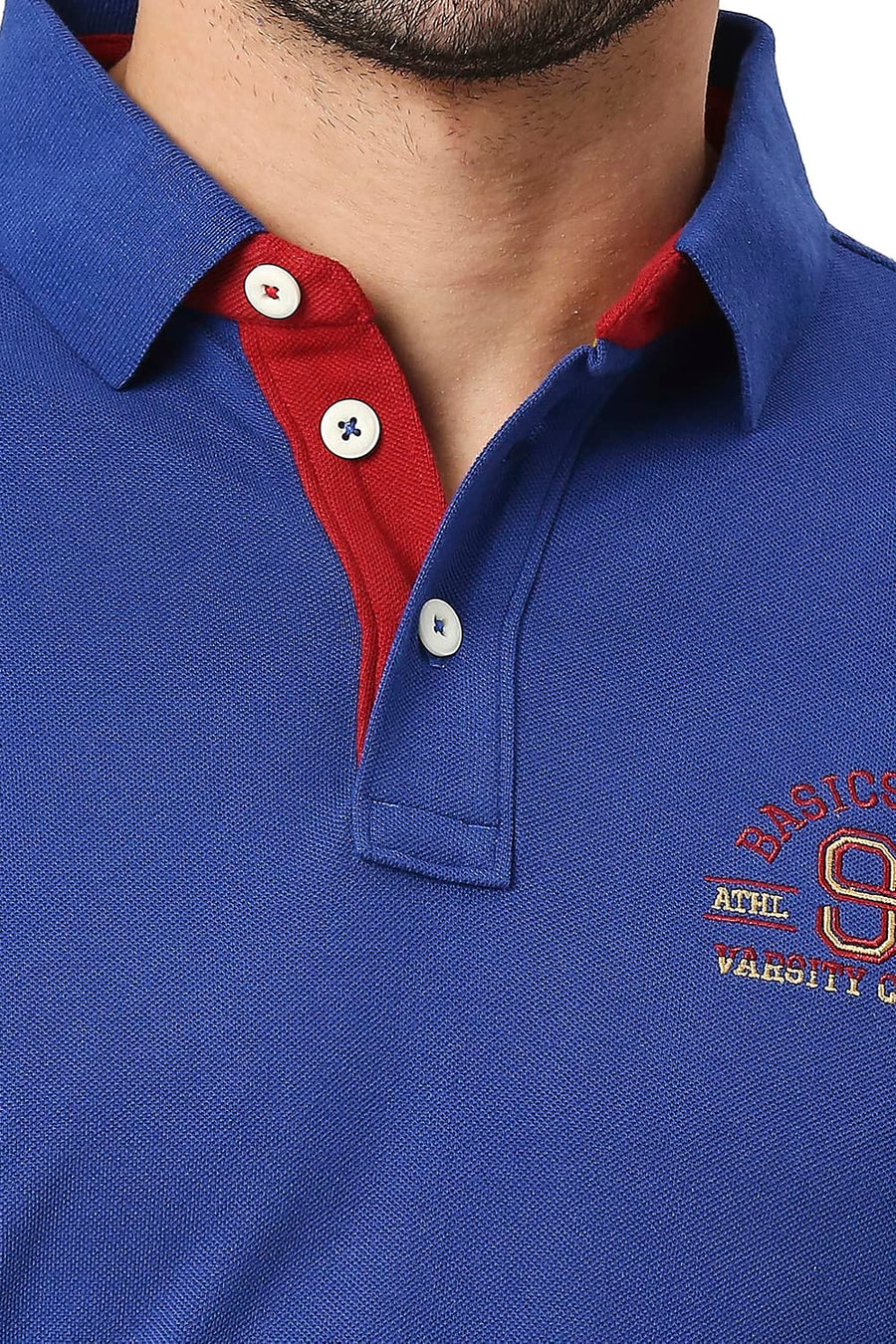 BASICS MUSCLE FIT SODALITE BLUE COTTON POLO T-SHIRT