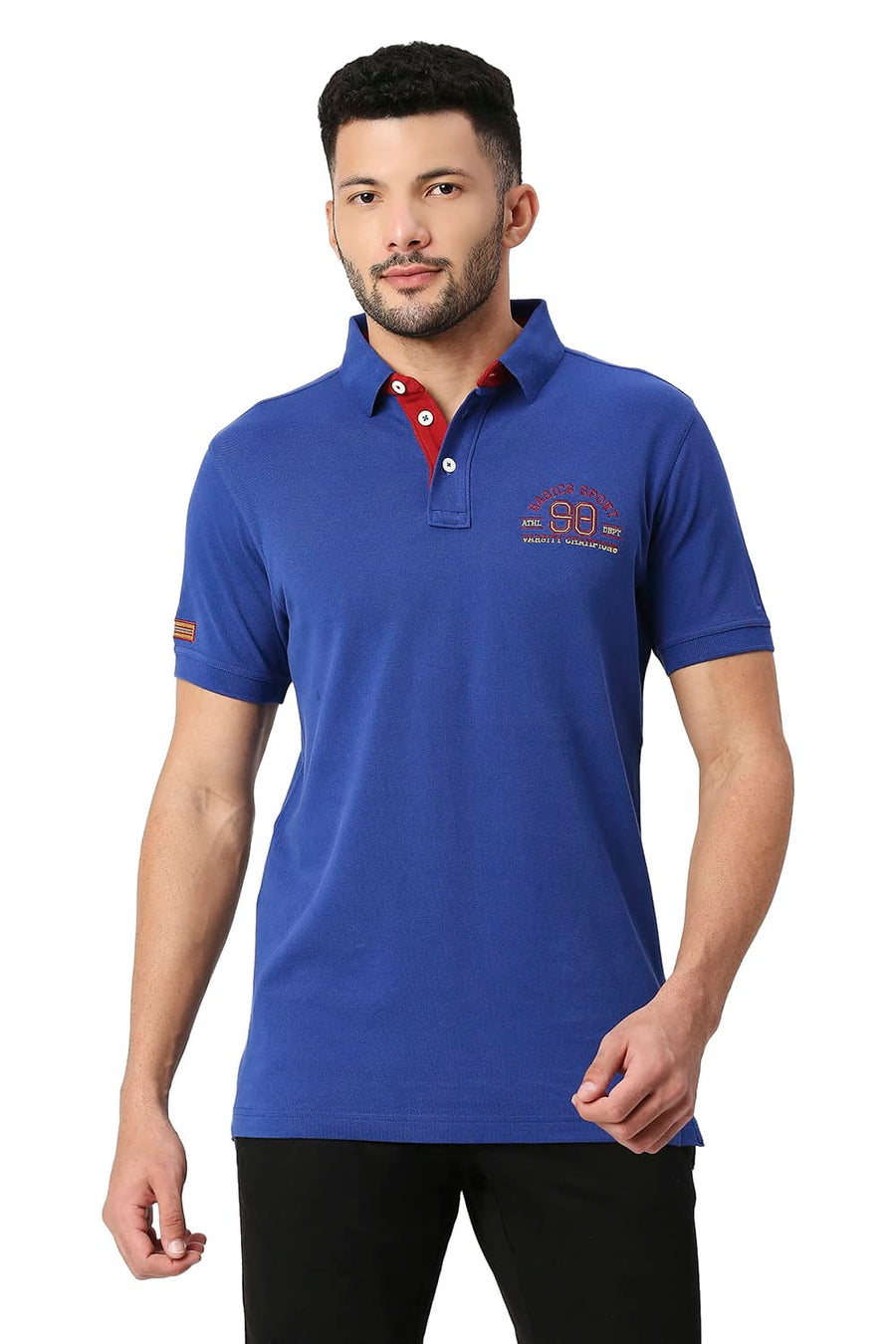 BASICS MUSCLE FIT SODALITE BLUE COTTON POLO T-SHIRT