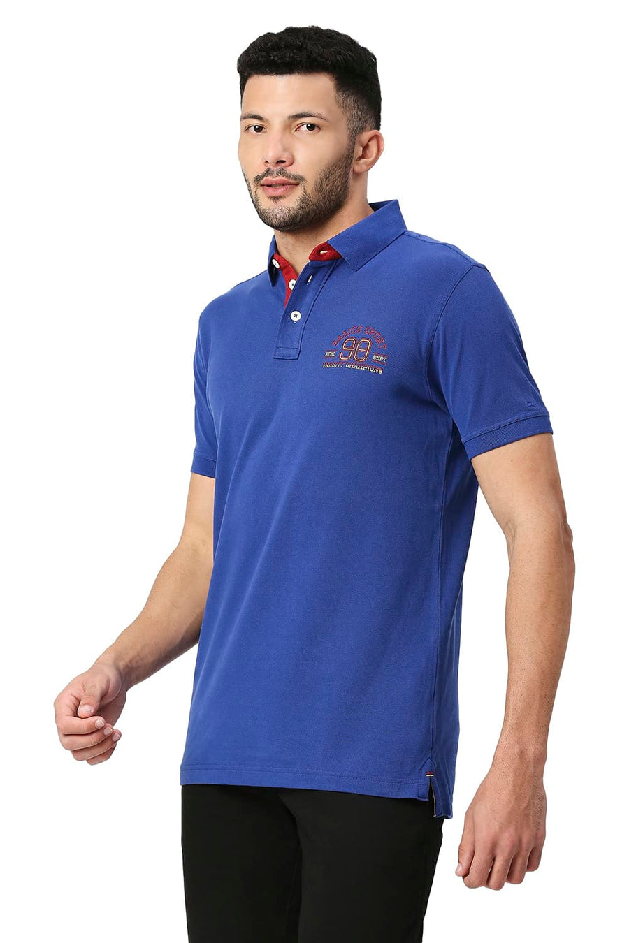 BASICS MUSCLE FIT SODALITE BLUE COTTON POLO T-SHIRT