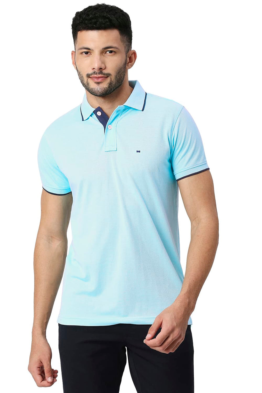 BASICS MUSCLE FIT TROPICAL BREEZE COTTON POLYESTER POLO T-SHIRT