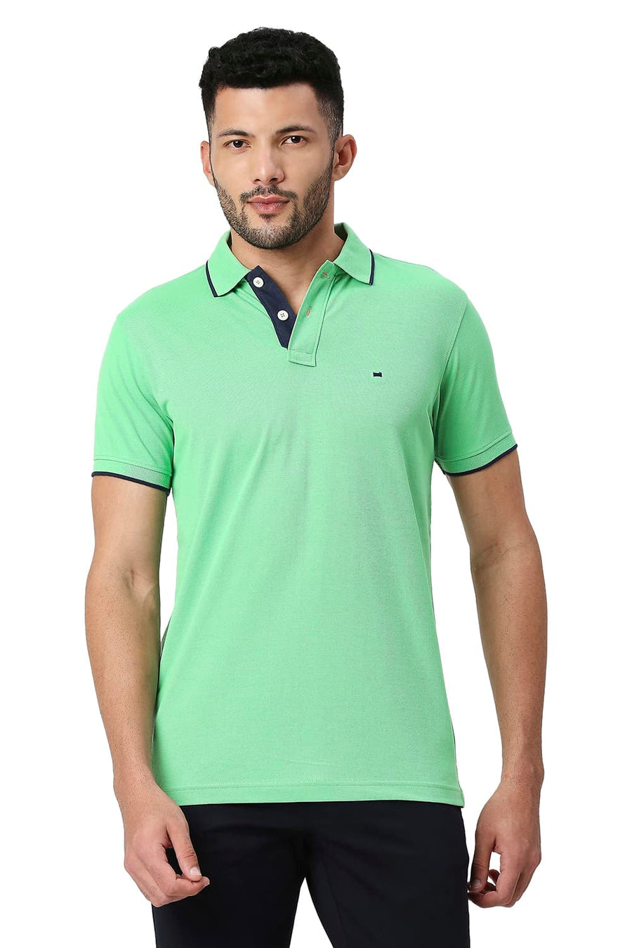 BASICS MUSCLE FIT ABSINTHE GREEN COTTON POLYESTER POLO T-SHIRT