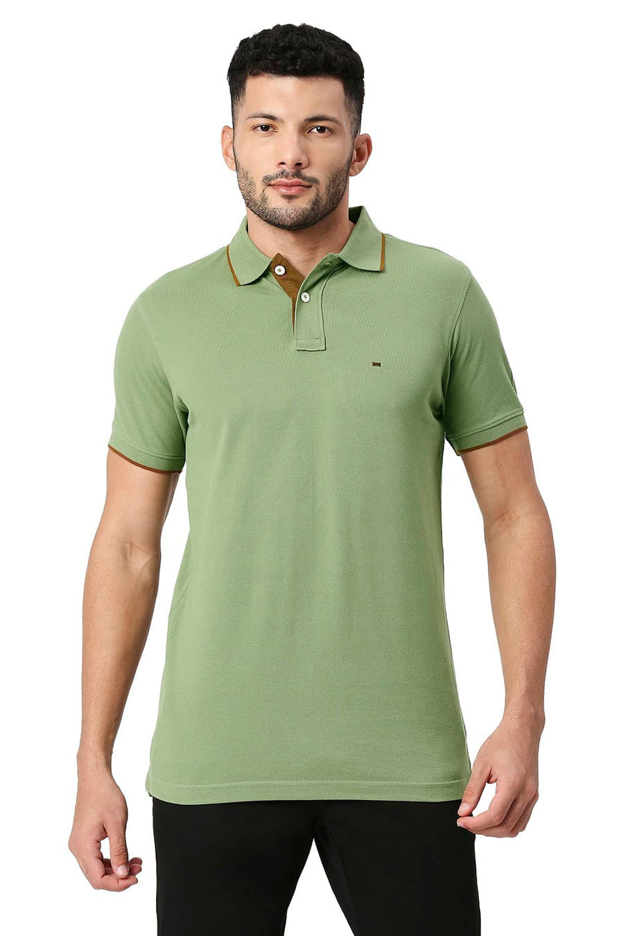 BASICS MUSCLE FIT LODEN GREEN COTTON POLO T-SHIRT