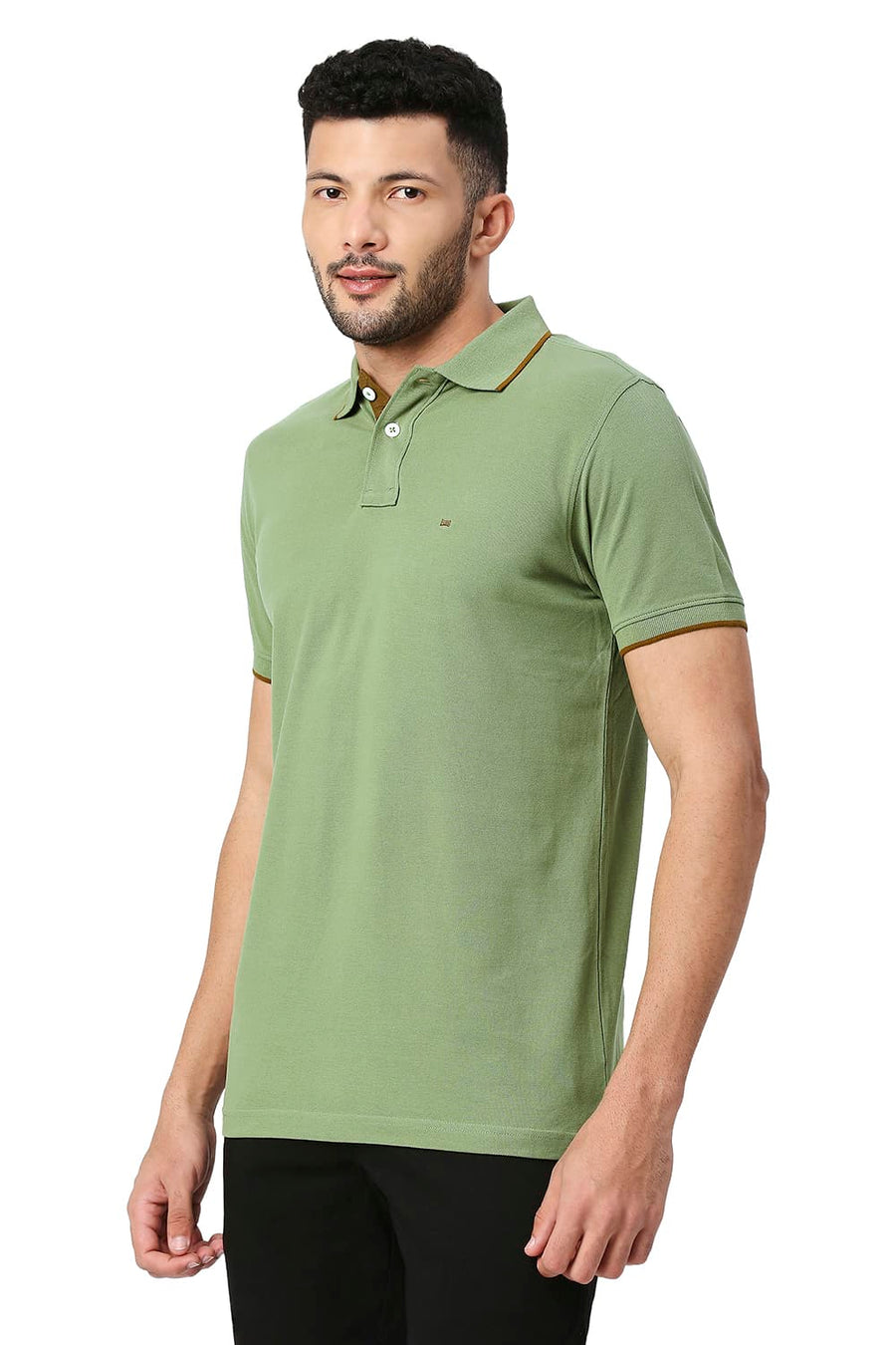 BASICS MUSCLE FIT LODEN GREEN COTTON POLO T-SHIRT