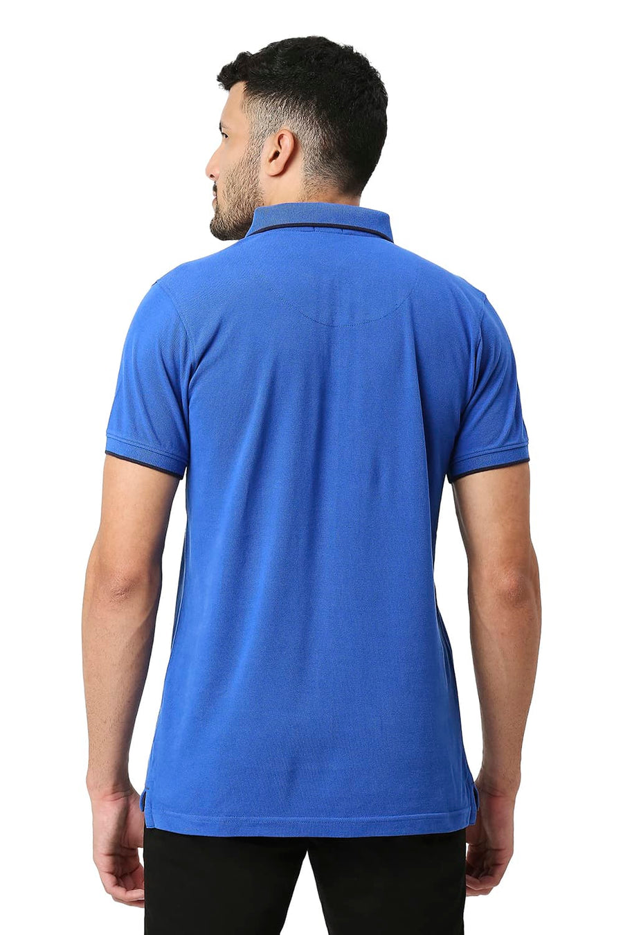 BASICS MUSCLE FIT NAUTICAL BLUE COTTON POLO T-SHIRT