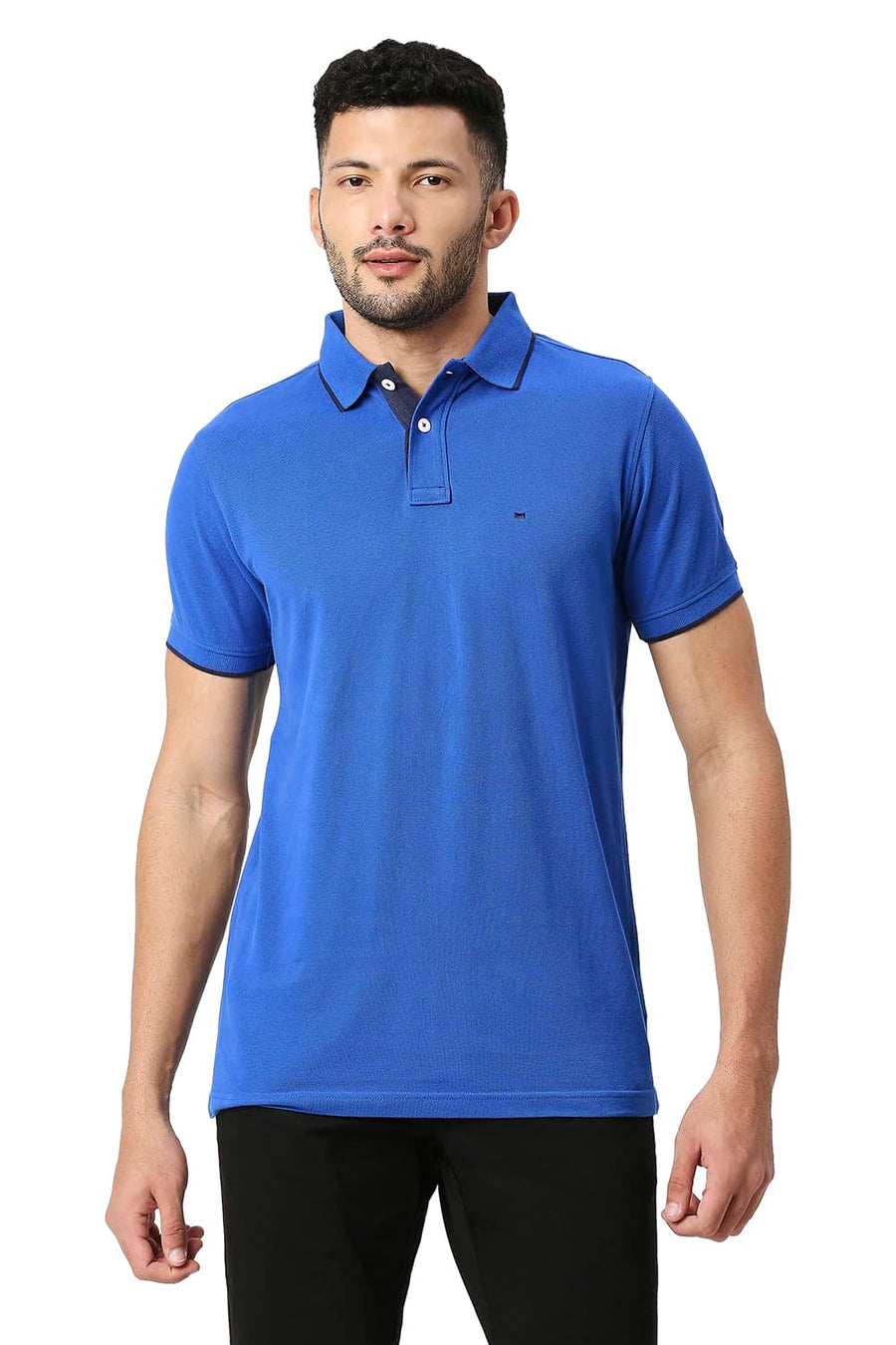 BASICS MUSCLE FIT NAUTICAL BLUE COTTON POLO T-SHIRT